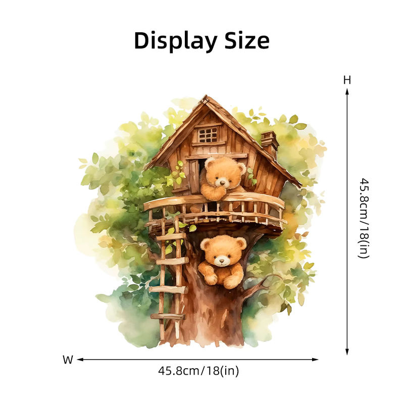 BRUP Wandtattoo Cartoon-Bär mit Baumhaus Motiv in Mehrfarbig für Kinderzimmer und Wohnzimmer - Bild 5