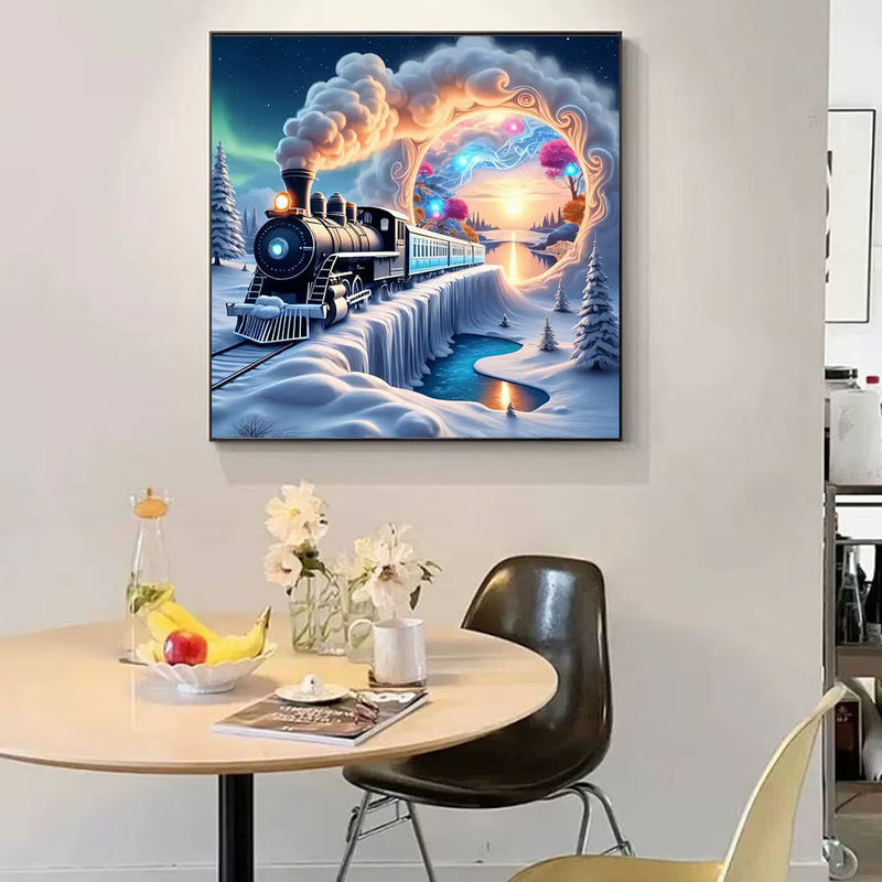 Diamond Painting Set mit runden Mosaiksteinen Winterlandschaft im Schnee zur Wanddekoration, mehrfarbig - Bild 2