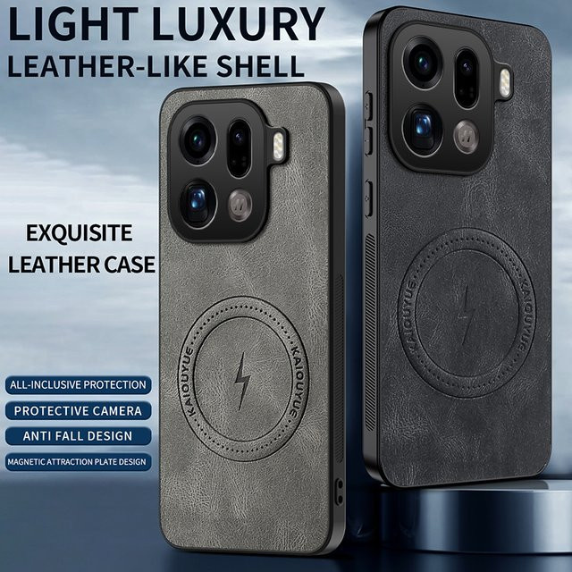 Luxus PU Leder Schutzhülle mit Magnetischer MagSafe Funktion für OPPO Find X9 und OPPO Find X9 Pro in Schwarz und Grau - Bild 1