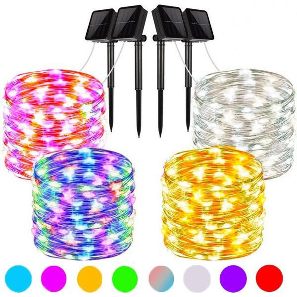 HappyhomeEE Solarbetriebene LED Lichterkette mit 100 LEDs in Warmweiß und Kupferdraht, 8 Modi für Garten, Terrasse, Hochzeit und Weihnachtsdekoration - Bild 7
