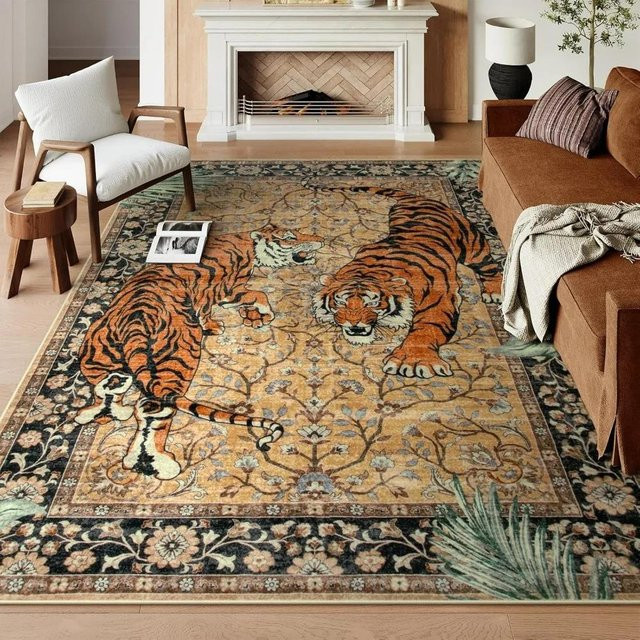 Lodestar Vintage Floral Teppich in Orange, strapazierfähiger Bodenteppich mit Blumenmuster, B/B: 120 x 160 cm - Bild 1