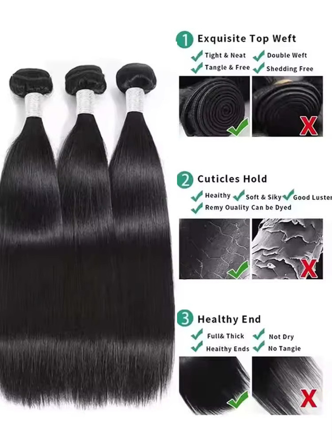 12A Brasilianisches Echthaar, langes glattes Haar, schwarz, 12–42 Zoll - Bild 2
