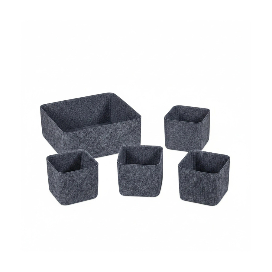 Relaxdays Schubladen Organizer aus Filz, 5er Set, Dunkelgrau, B: 25 cm, T: 25 cm, H: 10,5 cm - Bild 2