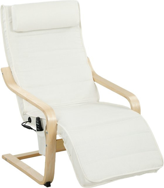 HOMCOM Relaxsessel mit 8-Punkt-Massage und Lendenheizung inklusive verstellbarem Fußhocker und Fernbedienung, Wohnzimmersessel aus Leinenstoff und Birkenholz, Cremeweiß und Naturholz - Bild 1