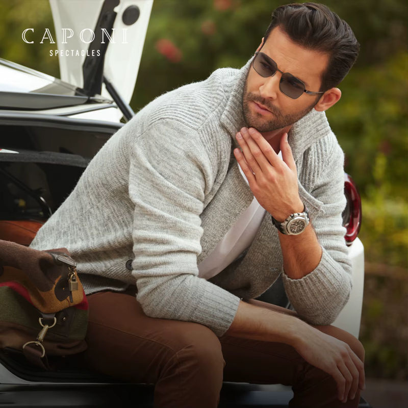 CAPONI Sonnenbrille, Vollrand, Metall, Schwarz, Grau, polarisiert, Herren - Bild 3