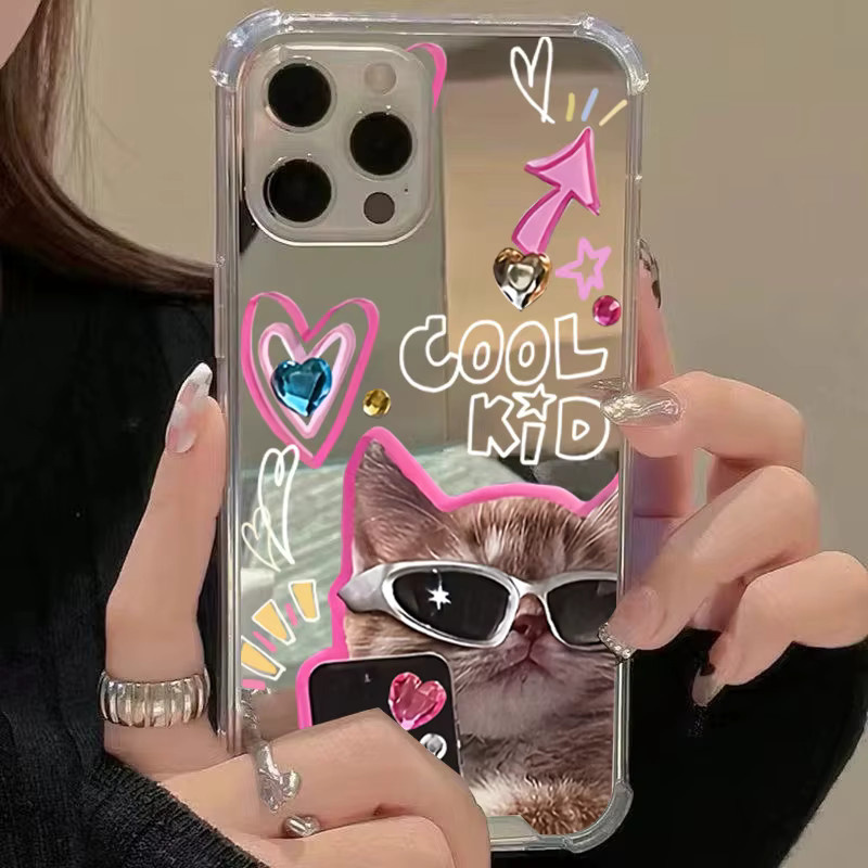 Transparente Handyhülle mit Sonnenbrille und Katzenspiegel aus Acryl für iPhone Modelle - Bild 3