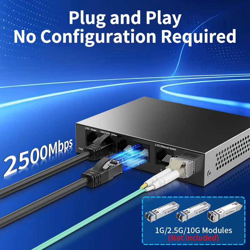HORACO 5-Port 2,5-GbE Ethernet-Switch mit 1 Port 10 GB SFP+ Steckplatz, unmanaged Netzwerk-Switch in Schwarz - Bild 3