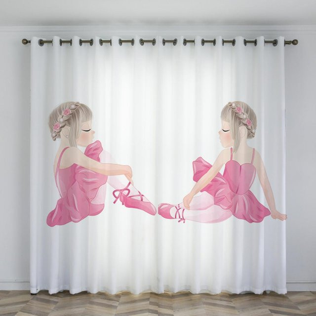 Yiran Furniture Vorhang für Kinderzimmer und Mädchen, Rosa Prinzessin mit Ballett Tänzerin Motiv, halbtransparent, 2er-Set, Breite: 50 cm, Höhe: 130 cm - Bild 1