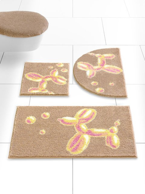 Rutschhemmende Badematte mit Hundemotiv in Beige und Multicolour aus 100% Polyacryl, für Fußbodenheizung geeignet - Bild 1