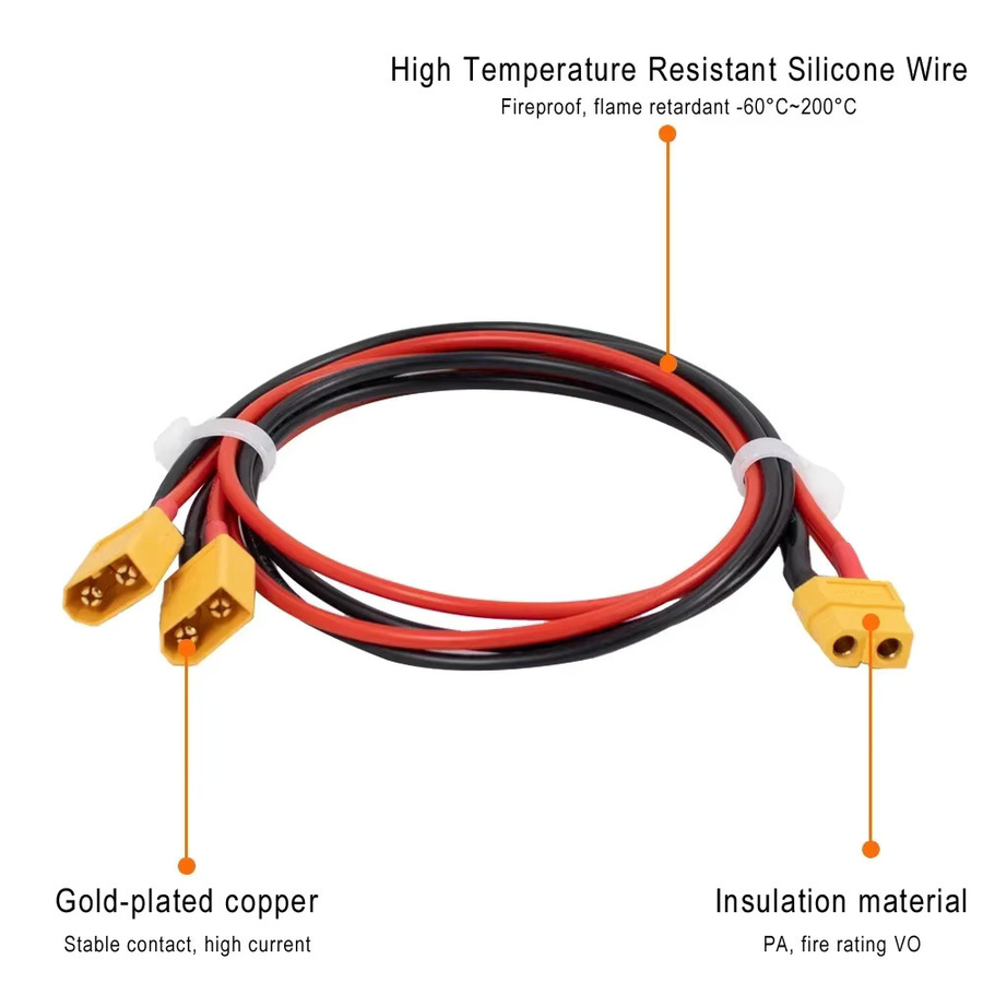 XT60 und XT30 Akku-Steckverbinder Y-Verteiler 3-Wege mit Silikonkabel für Xiaomi Ninebot Elektroroller, Gelb - Bild 2