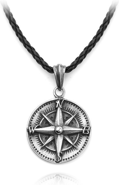 TAKARA TOMY Kompass-Anhänger-Halskette, Edelstahl, Silber, Unisex - Bild 1