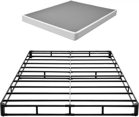 VEVOR Boxspringbettgestell Queen Size aus Metall mit grauem Stoffbezug, B/T/H: 201,0 x 151,5 x 13,0 cm - Bild 1