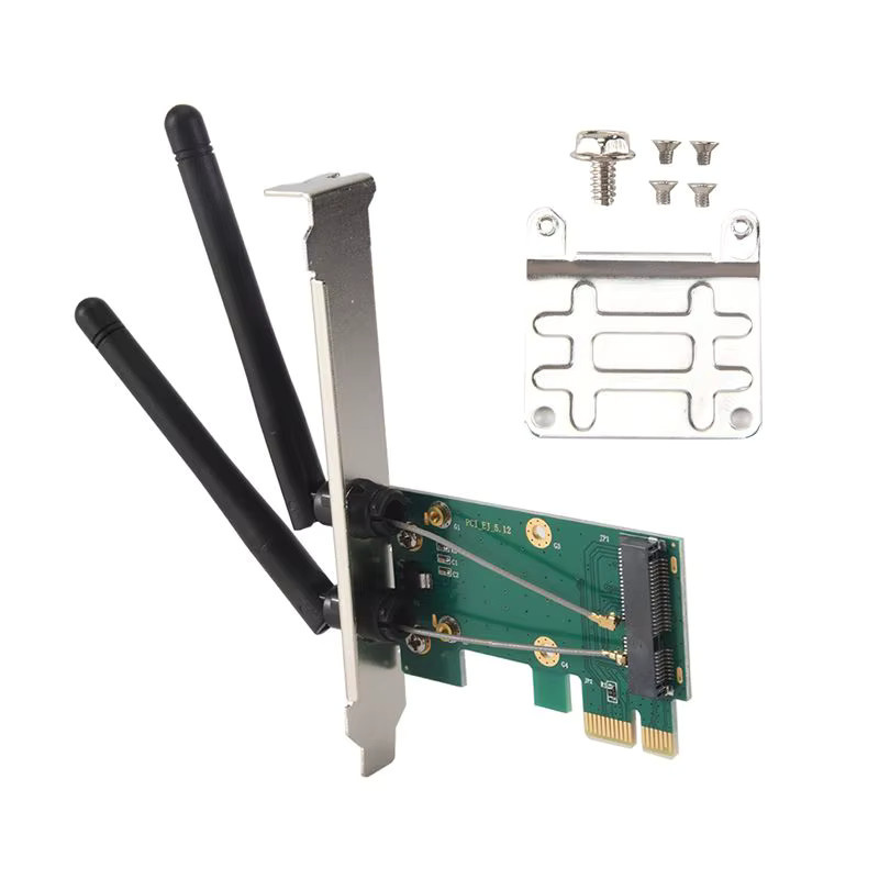 Drahtlose WLAN-Karte Mini-PCI-E-Express-zu-PCI-E-Adapter mit 2 externen Antennen in Grün für deinen PC - Bild 3