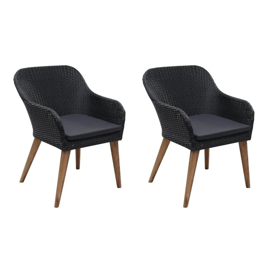 DELUKE Gartenstuhl EGOS 2er Set aus Poly-Rattan mit Polsterung in Schwarz und Dunkelgrau, B/T/H: 62,5 x 55 x 82 cm - Bild 2