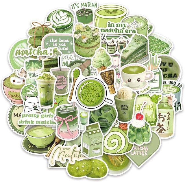 Grüner Kaffee-Kuchen Aufkleber, 50-teiliges Set - Bild 1