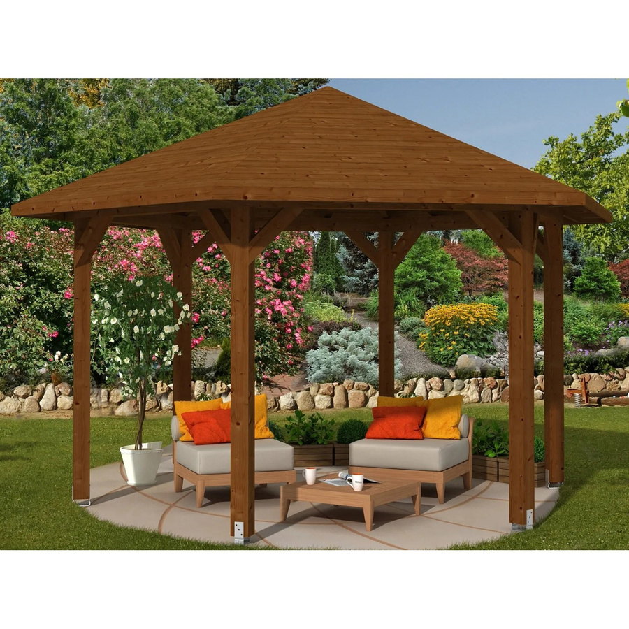 Skan Holz Pavillon Nancy 3 aus Leimholz in Nussbaum Braun B/B/H: 480 x 316 x 416 cm - Bild 2