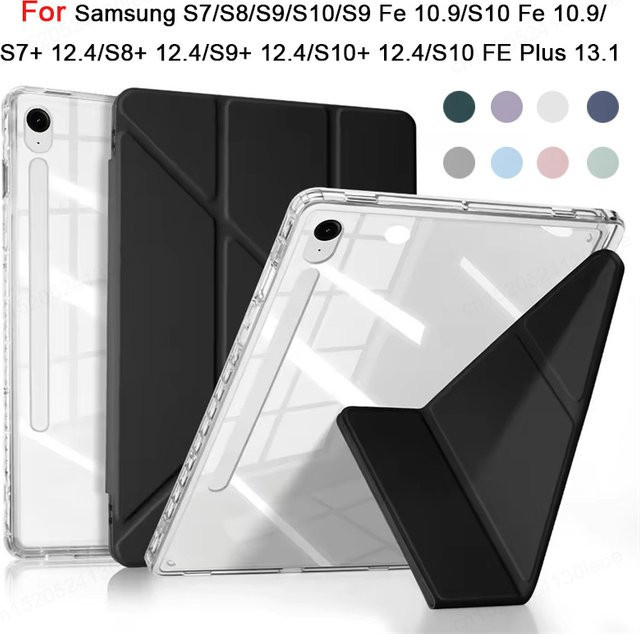 Greliana Schutzhülle für Samsung Galaxy Tab S7 S8 S9 S10 Plus und Tab A9 Plus mit Bleistifthalter, Transparent/Grün - Bild 1