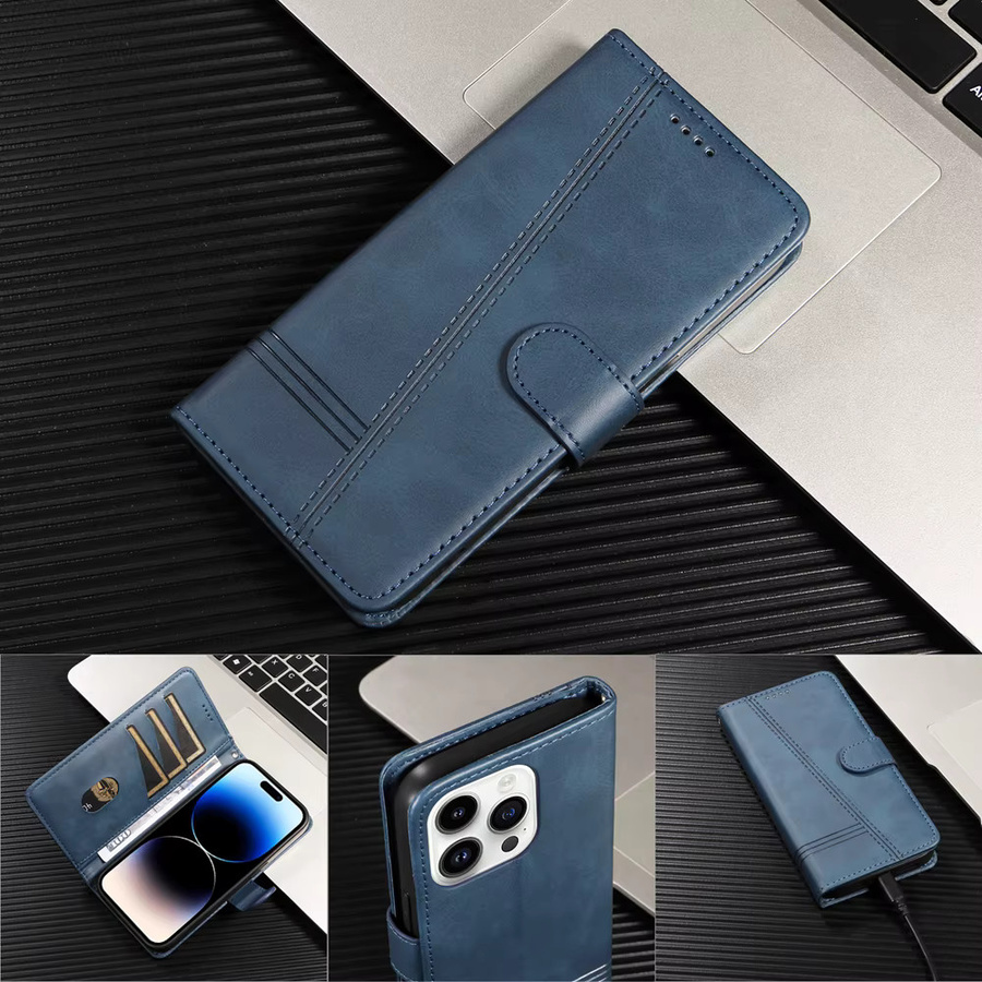 Premium Magnetische Ledertasche für OPPO Reno Serie als Brieftasche mit Kartenfächern in Blau - Bild 4