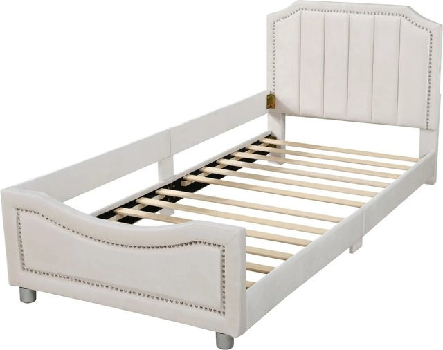 Merax Kinderbett mit Flanell-Rückenlehne in Beige, B/T/H: 90 x 200 x 41,5 cm - Bild 1
