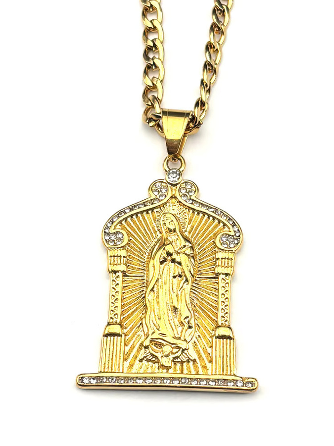 JYTF Halskette Jungfrau Maria Medaille, Edelstahl, Gold, Zirkonia, Unisex - Bild 2