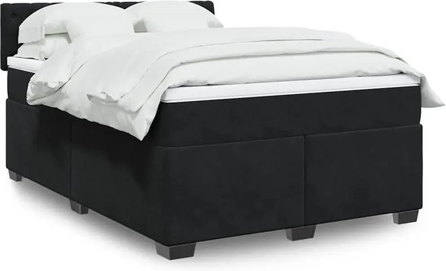 vidaXL Boxspringbett mit Matratze in Schwarz aus Samt mit USB-Ladeport und Unterbettbeleuchtung B/T: 160 x 200 cm - Bild 1