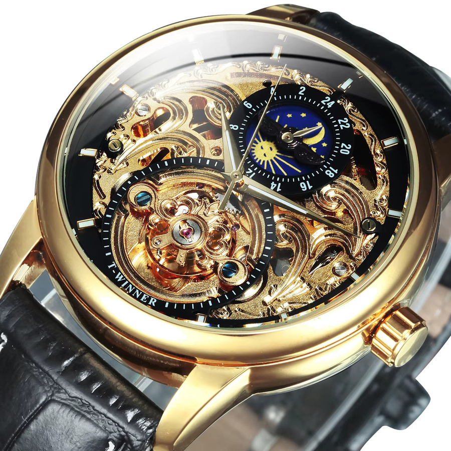 T-WINNER Armbanduhr, Tourbillon, Automatik, Gold, Lederarmband, Herren - Bild 3