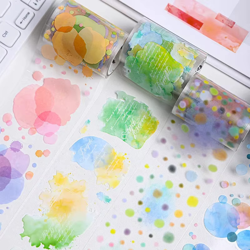 Journal GO Washi Tape mit Aquarell-Punkt-Design in Multicolour, PET Masking Tape für Scrapbooking und Journaling, Breite: 6 cm, Länge: 200 cm - Bild 1
