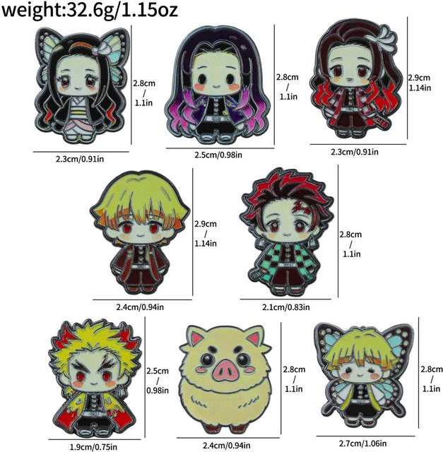 8er-Set Anime-Emaille-Pins, Kimetsu No Yaiba Chibi-Charakter, Unisex, gray - Bild 1
