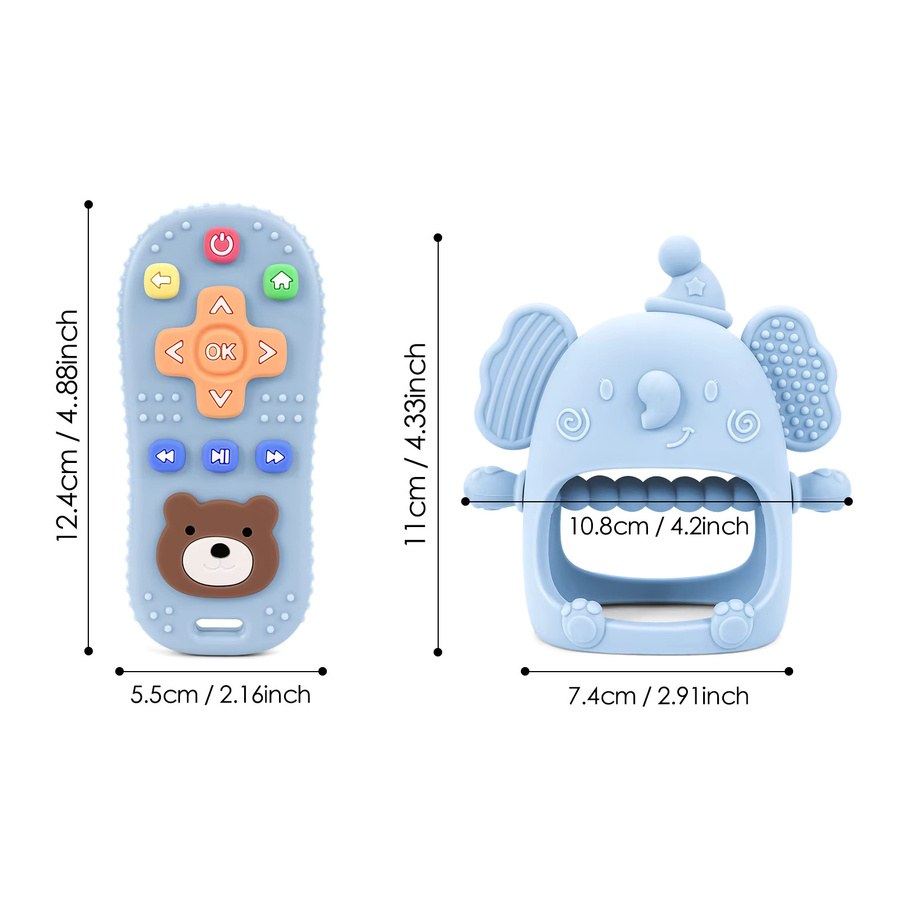 TYRY.HU 2er-Set Silikon Baby Beißring Handschuhe in Blau mit Elefanten-Design als Zahnen- und Anti-Essen-Spielzeug für Kleinkinder - Bild 2