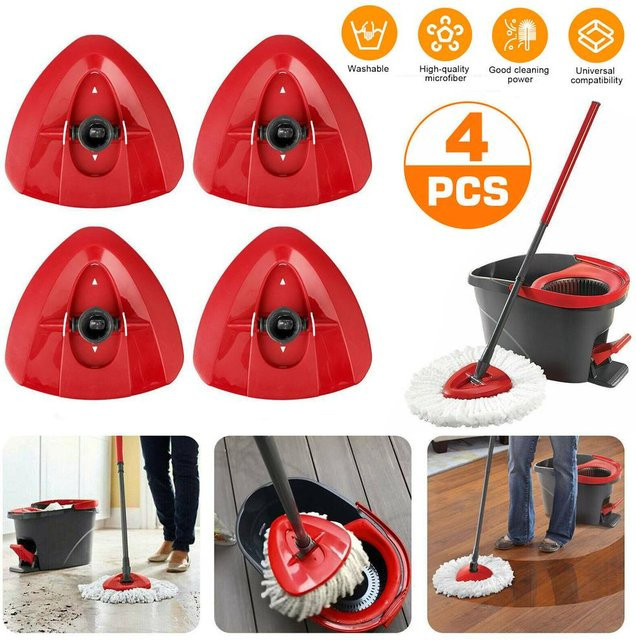 4 Stück Ersatz-Wischmoppkopfbezüge für O-Cedar Easy Wring Schwenk-Dreieck-Wischmopp mit Kunststoff-Scheibenbasis in Rot - Bild 1