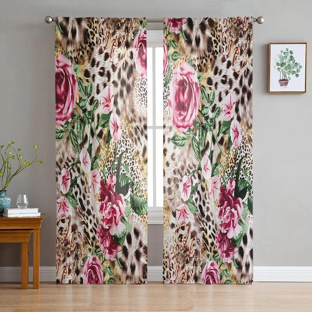 Yiran Furniture Transparentes Tüll-Fenstervorhang mit Leoparden- und Schneeflocken-Design, Organza-Voile-Vorhang für Wohnzimmer und Schlafzimmer, Farbe: Mehrfarbig, B: 135 cm, H: 274 cm - Bild 1