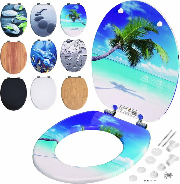 Casaria Toilettensitz Strand mit Absenkautomatik, rund, blau/mehrfarbig, Kunststoff - Bild 1