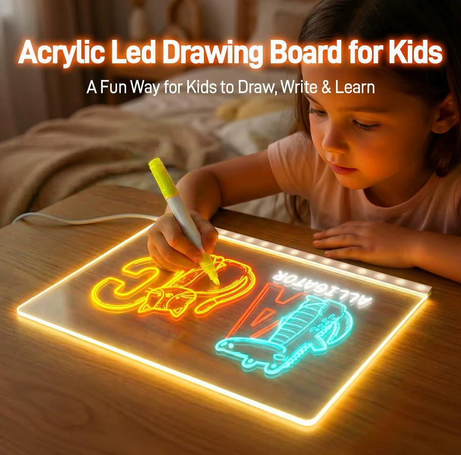LCMKR LED Acryl-Nachrichtentafel mit RGB-Beleuchtung und USB-Anschluss, transparente löschbare Zeichentafel mit Ständer für kreative Werbung und Dekoration, Weiß - Bild 3