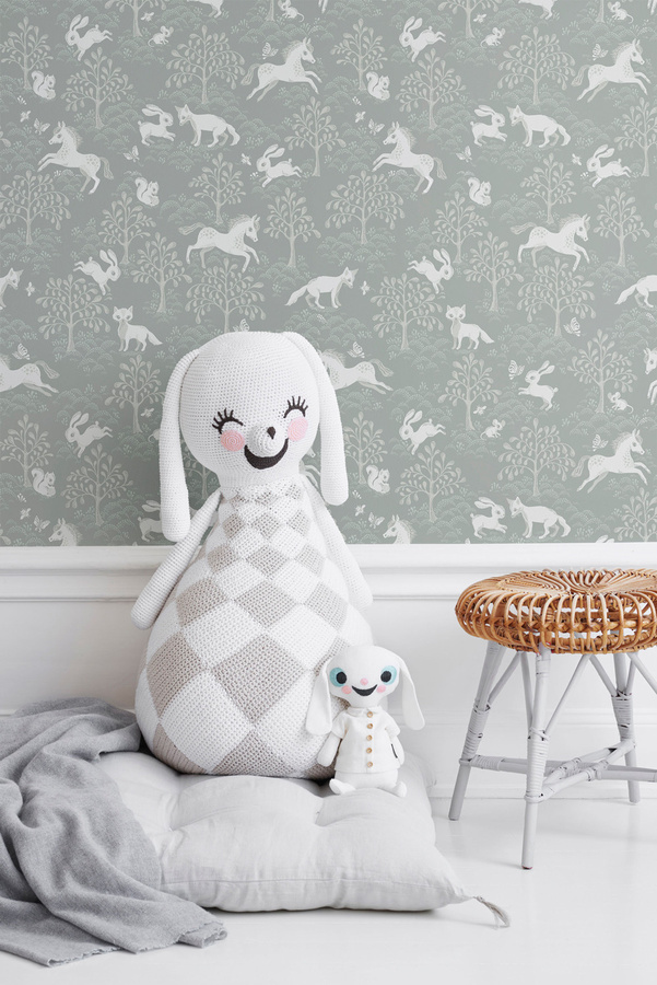 Littlephant Tapete Fairytale Fox in Dusty Mid Blue mit Tiermotiven für das Kinderzimmer - Bild 1