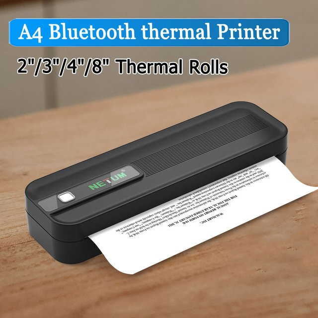 Tragbarer A4 Thermodrucker von NETUM in Schwarz mit Bluetooth-Verbindung für Schule und Büro - Bild 1