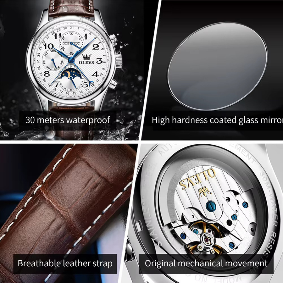 OLEVS Armbanduhr Automatik, Analog-Digital, Mondphase, 42 mm, Herren - Bild 6