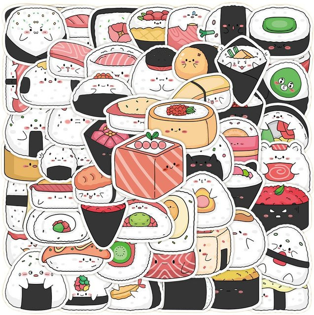 60 Stück Japanische Sushi Aufkleber im Cartoon-Design von BulingBulingStickers Shop, Mehrfarbig - Bild 1
