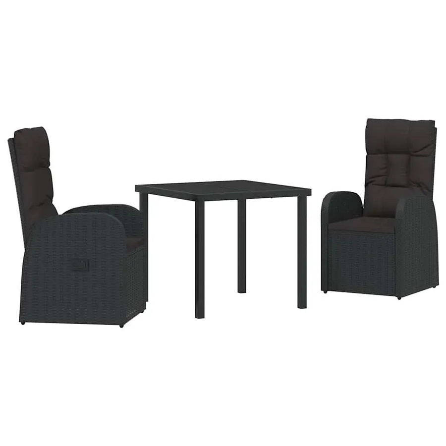 vidaXL Garten Essgruppe 3-teilig aus Poly-Rattan und Stahl in Schwarz mit Kissen und Glastisch - Bild 2