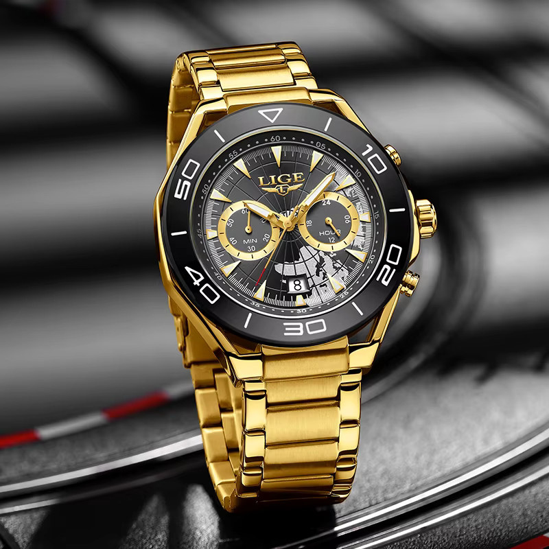 LIGE Chronograph, Quarz, Edelstahl, Schwarz, Herren - Bild 4