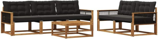 vidaXL Outdoor-Sofagarnitur aus massivem Akazienholz mit Textilene und Kissen, Schwarz/Natur - Bild 1