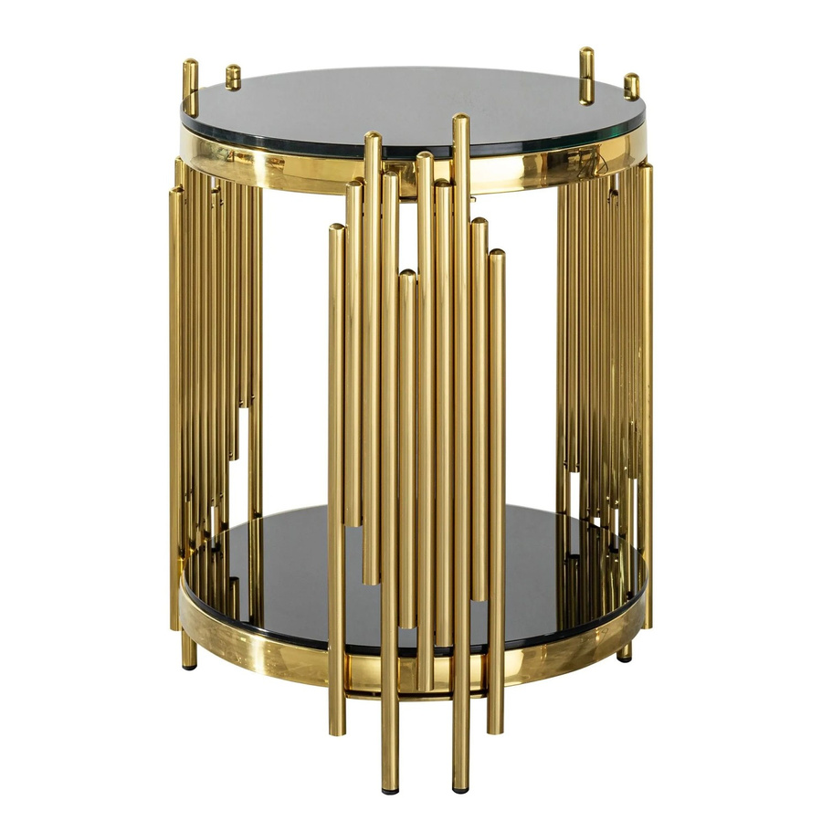 okwish Runder Seitentisch aus Glas und Edelstahl in Schwarz und Gold, B/T/H: 45 x 45 x 55 cm - Bild 2