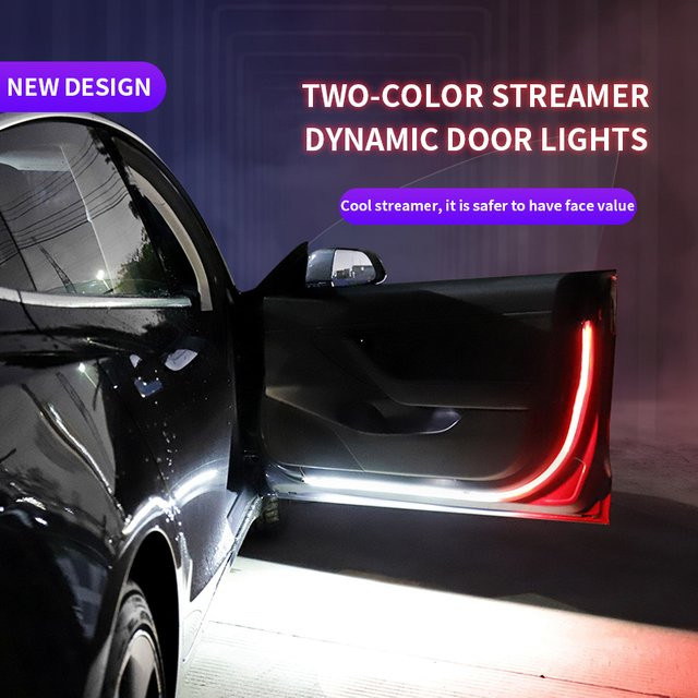 KALADA 2er Set LED Autotür Warnleuchten und Welcome Lichtstreifen in Weiß und Rot, 12V, wasserdicht, Länge: 1,2 m - Bild 1