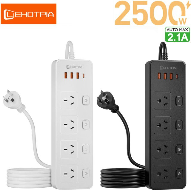 lehotpia Steckdosenleiste mit USB-C-Ladeanschlüssen und Netzwerkfilter, 1,8 m Verlängerungskabel, AU-Stecker mit unabhängigen Schaltern - Bild 1