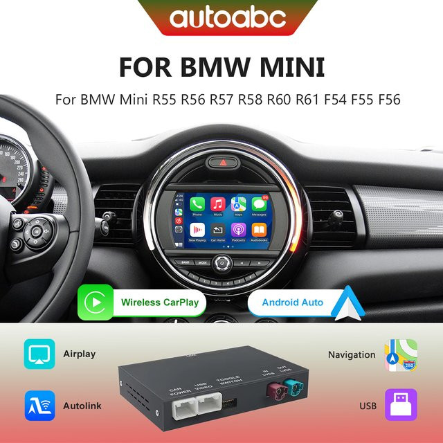 AUTOABC Drahtloses CarPlay und Android Auto Interface für BMW und MINI mit NBT/CIC System inklusive Rückfahrkamera in Schwarz - Bild 1