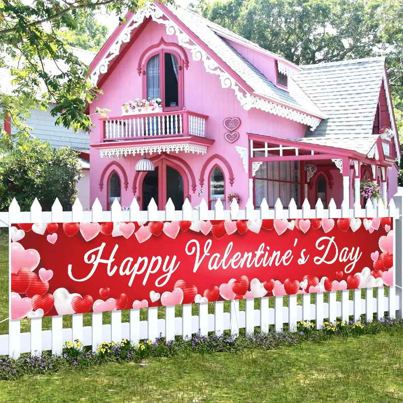 VIKAMA Valentinstag-Banner mit Herz-Design in Rot für Valentinstag und Hochzeitstag, hängender Hintergrund für Innen und Außen, Breite: 180 cm, Höhe: 35 cm - Bild 2