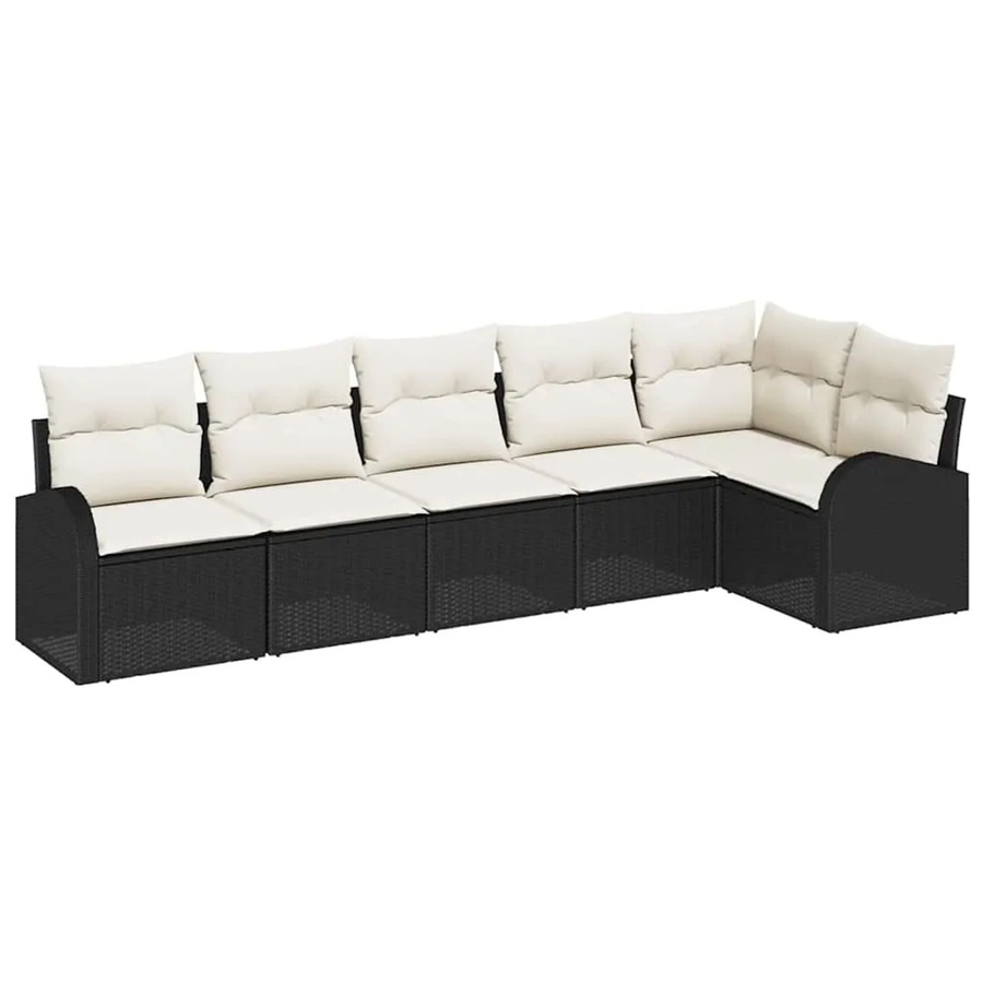 6-tlg. vidaXL Garten-Sofa-Set aus Poly-Rattan in Schwarz mit Kissen und modernem L-Shape Design - Bild 2