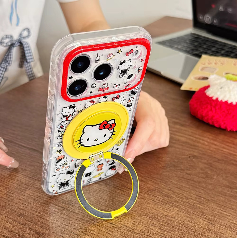 Sanrio Hello Kitty Handyhülle mit 360 Grad drehbarer Schleifen-Ringhalterung für iPhone 17 16 15 14 13 Pro Max, Mehrfarbig - Bild 3