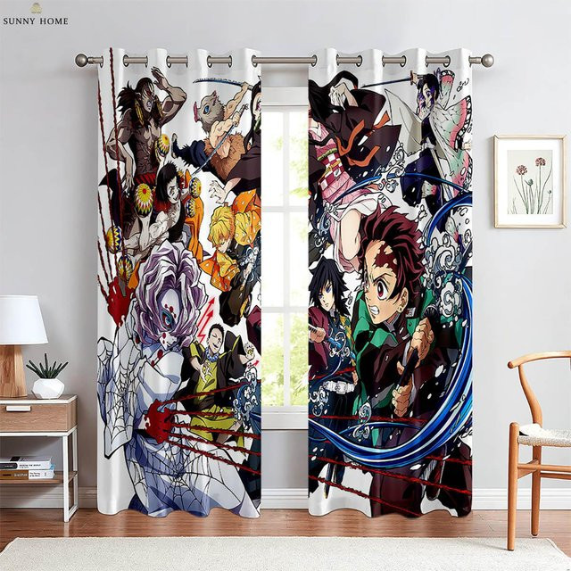 Yiran Furniture Dekorative Anime Cartoon Vorhänge mit Japanischem Comic-Print, 2er-Set, Multicolor, Breite: 50 cm, Höhe: 140 cm - Bild 1