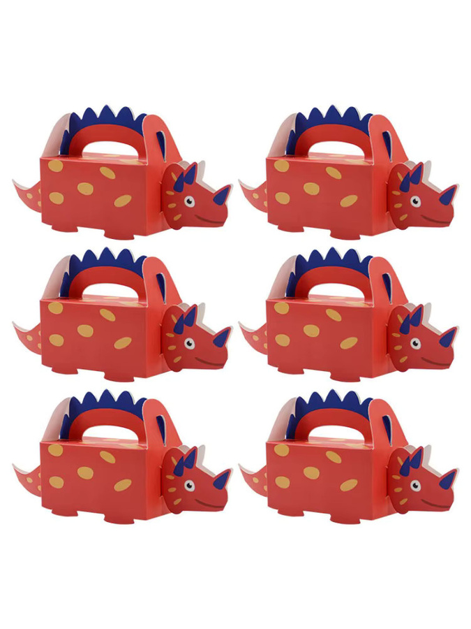 Rote Dinosaurier-Partytüten aus Papier als Geschenkbox für Kinder zum Thema Dino-Party - Bild 5