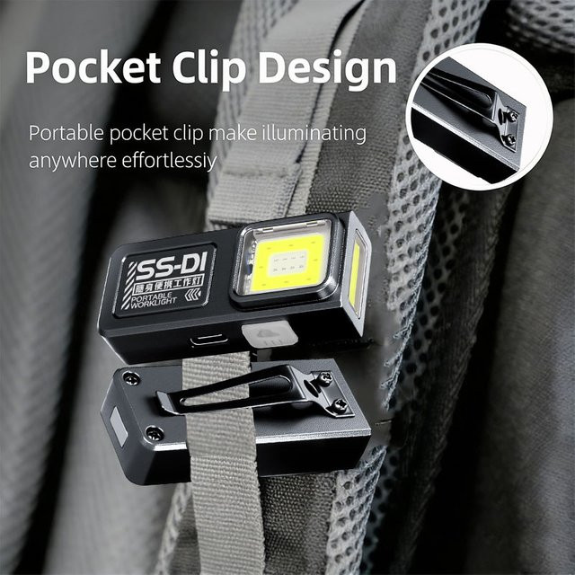 Heinast Tragbare Mini COB LED Taschenlampe in Schwarz mit Clip und Magnet, wiederaufladbar und wasserdicht für Camping und Wandern - Bild 1